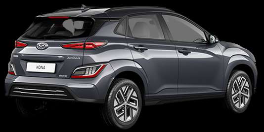 Schräge Heckansicht auf einen Hyundai Kona, freigestellt