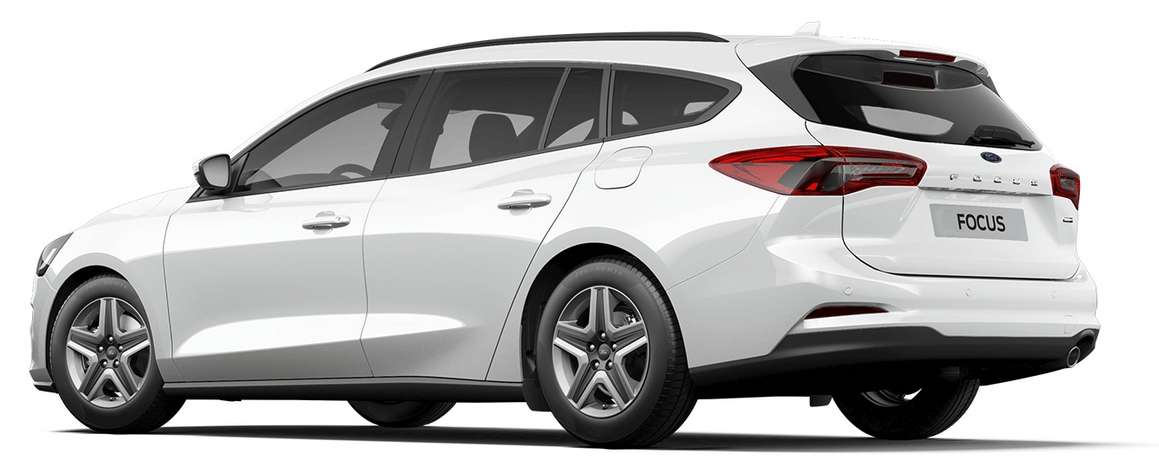 Schräge Heckansicht auf einen Ford Focus, freigestellt