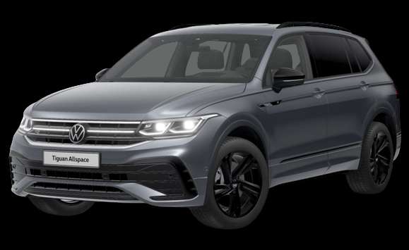 Schräge Frontansicht auf einen Volkswagen Tiguan Allspace, freigestellt