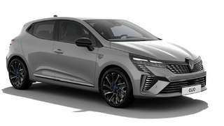 Schräge Frontansicht auf einen Renault Clio , freigestellt