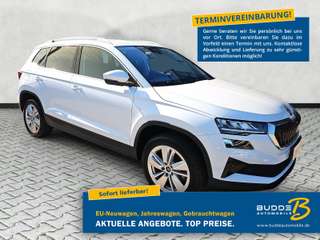 Schräge Frontansicht auf einen Skoda Karoq , freigestellt