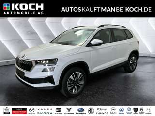 Schräge Frontansicht auf einen Skoda Karoq , freigestellt