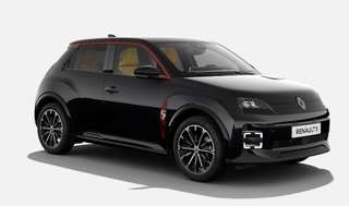 Schräge Frontansicht auf einen Renault 5 E-TECH , freigestellt