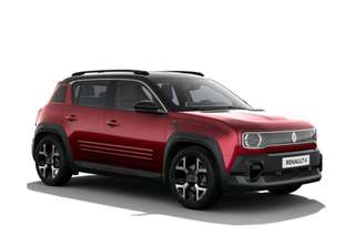 Schräge Frontansicht auf einen Renault 4 E-TECH , freigestellt
