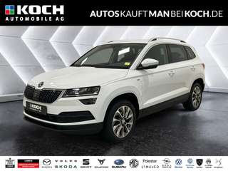 Schräge Frontansicht auf einen Skoda Karoq , freigestellt