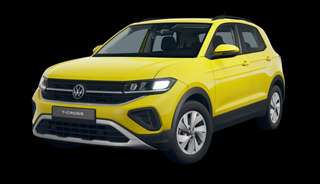 Schräge Frontansicht auf einen Volkswagen T-Cross , freigestellt