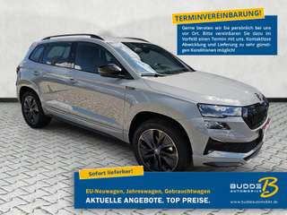 Schräge Frontansicht auf einen Skoda Karoq , freigestellt