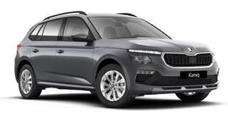 Schräge Frontansicht auf einen Skoda Kamiq , freigestellt