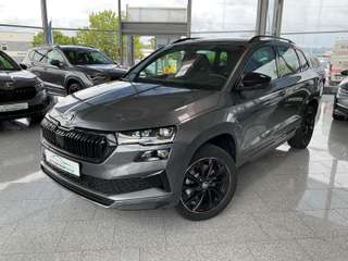 Schräge Frontansicht auf einen Skoda Karoq , freigestellt