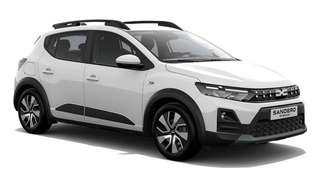 Schräge Frontansicht auf einen Dacia Sandero , freigestellt