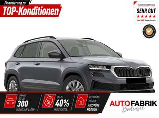 Schräge Frontansicht auf einen Skoda Karoq , freigestellt