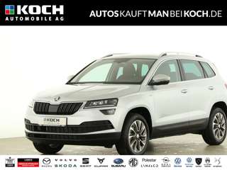 Schräge Frontansicht auf einen Skoda Karoq , freigestellt