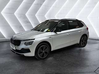 Schräge Frontansicht auf einen Skoda Kamiq , freigestellt