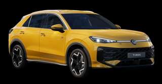 Schräge Frontansicht auf einen Volkswagen T-Roc , freigestellt