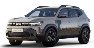 Schräge Frontansicht auf einen Dacia Duster , freigestellt