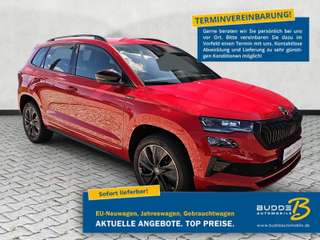 Schräge Frontansicht auf einen Skoda Karoq , freigestellt