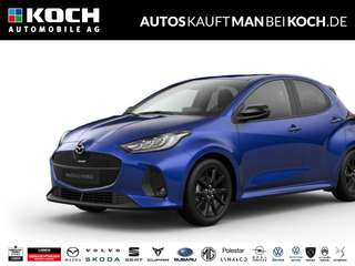 Schräge Frontansicht auf einen Mazda Mazda2 Hybrid , freigestellt