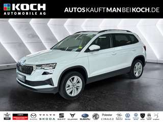 Schräge Frontansicht auf einen Skoda Karoq , freigestellt