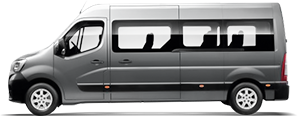Frontansicht eines Renault Master Bus, freigestellt