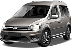 Frontansicht eines VW Caddy Alltrack TGI, freigestellt